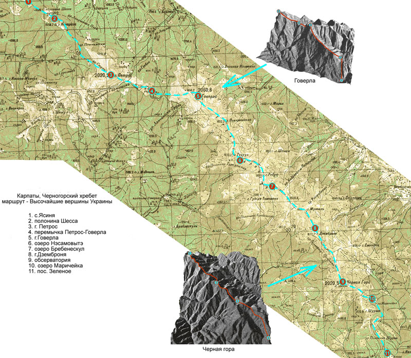 Карта Черногорского хребта
